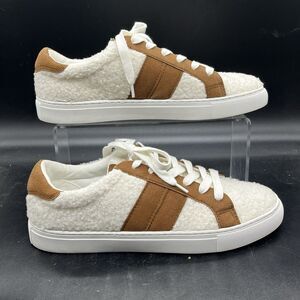 J Crew Striped White Sherpa Road Trip Sneakers Womens Size 9.5 BJ272